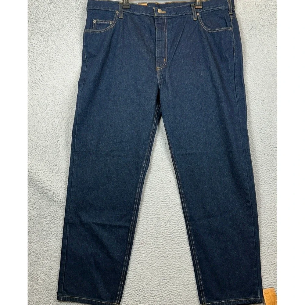 NEW Members Mark Jeans Mens 42X30 Blue Relaxed Fit Straight Leg Dark Wash Denim